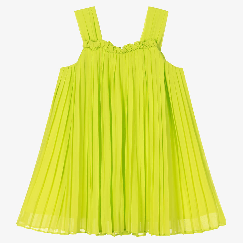 Abel & Lula - Girls Green Chiffon Plissé Dress | Childrensalon