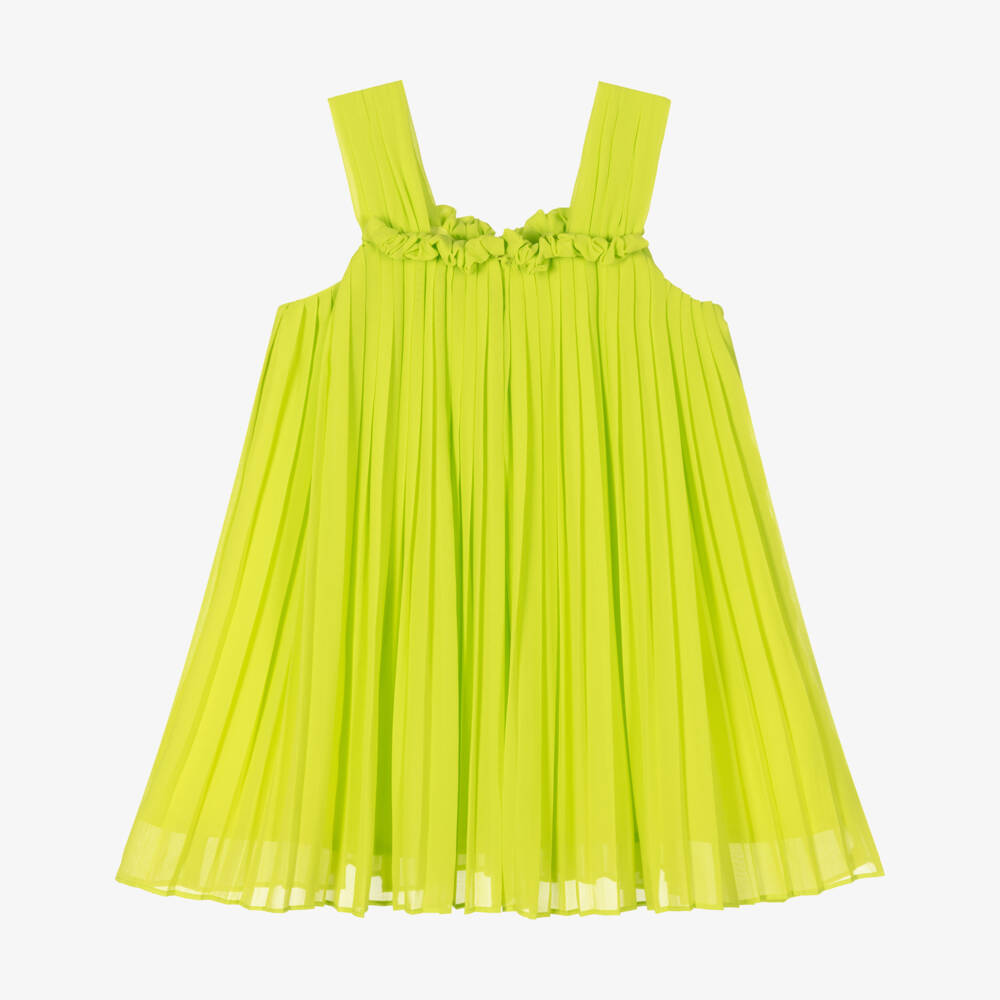 Abel & Lula-Girls Green Chiffon Plissé Dress | Childrensalon Outlet