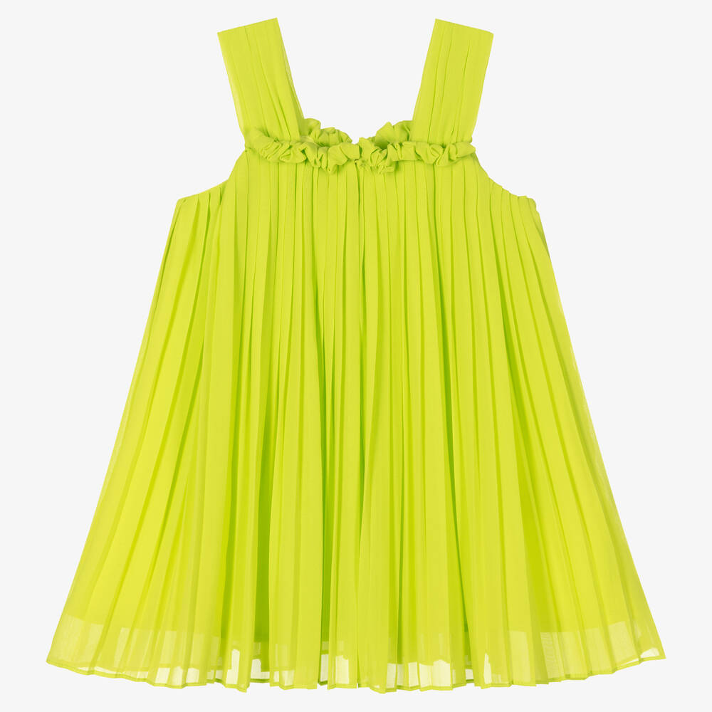 Abel & Lula-Girls Green Chiffon Plissé Dress | Childrensalon Outlet