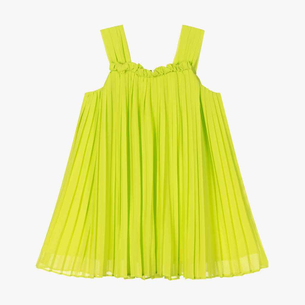 Abel & Lula-Girls Green Chiffon Plissé Dress | Childrensalon Outlet