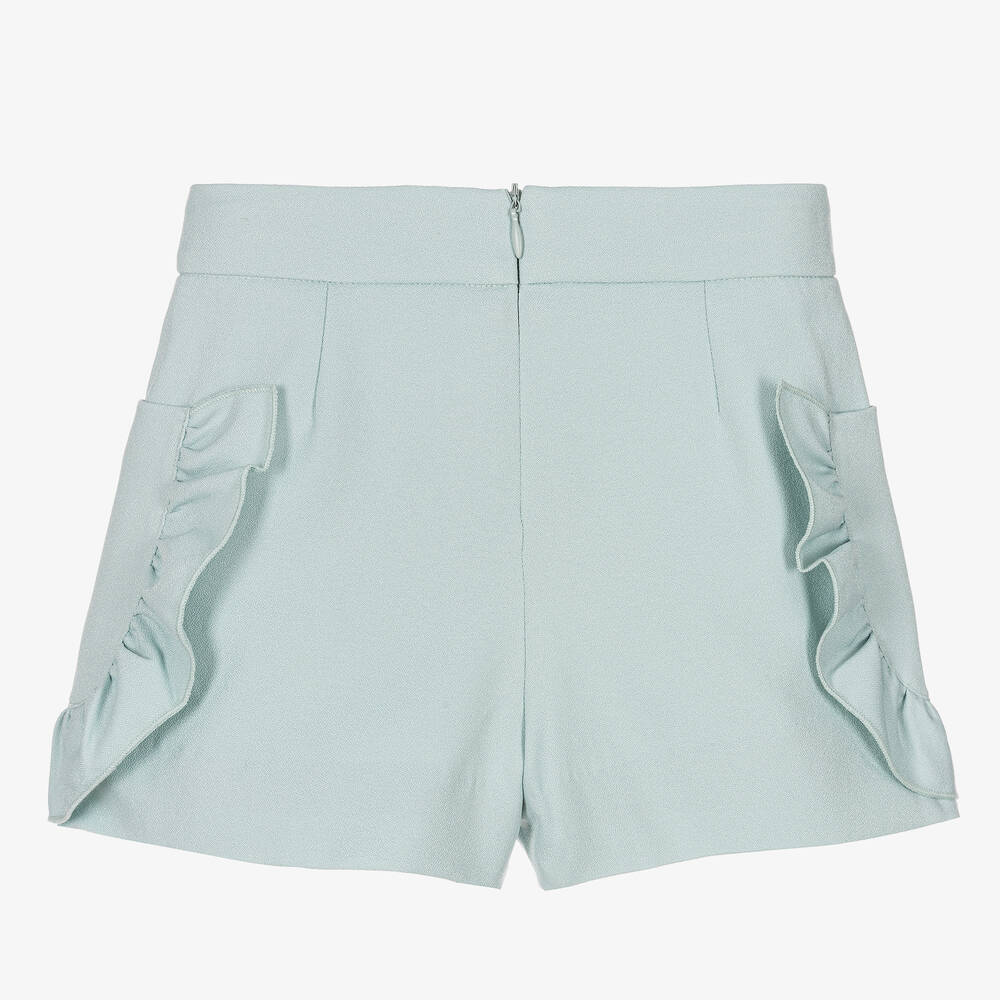 Abel & Lula-Girls Green Crêpe Ruffle Shorts | Childrensalon Outlet