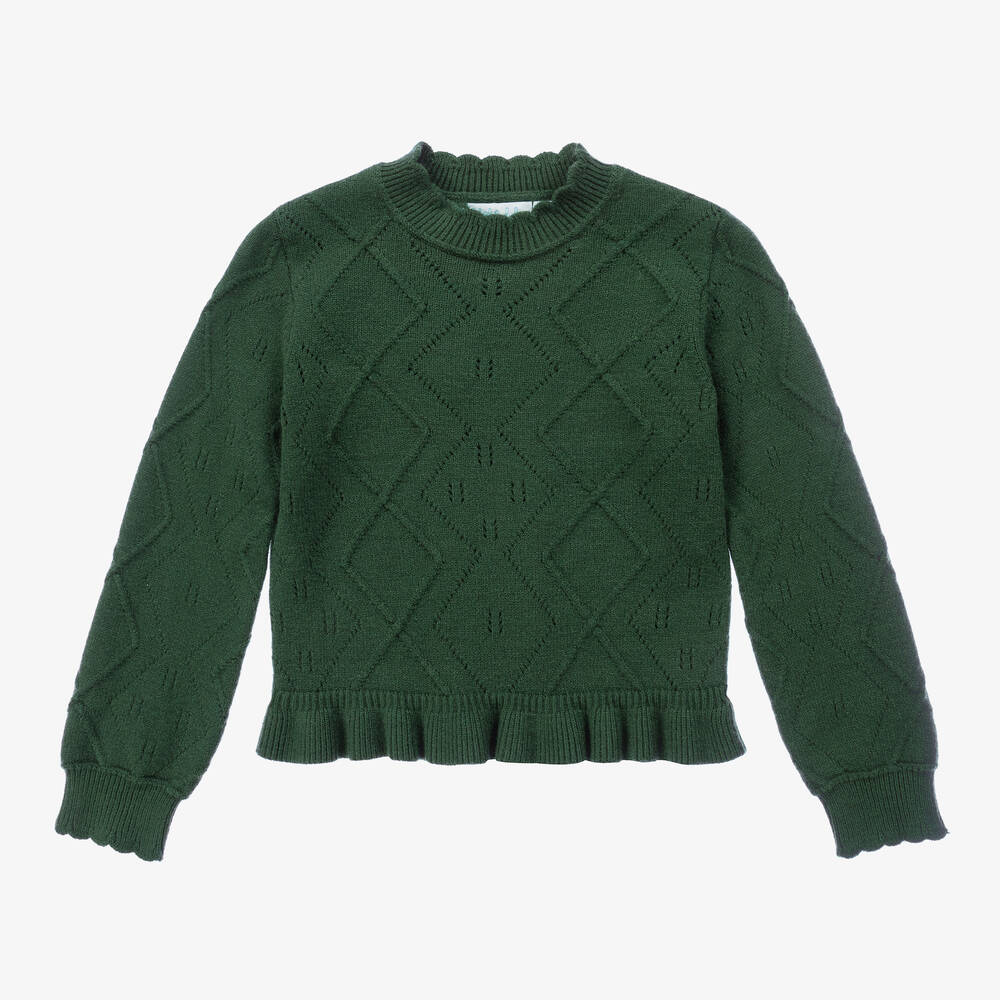 Abel & Lula - Girls Green Knitted Sweater | Childrensalon