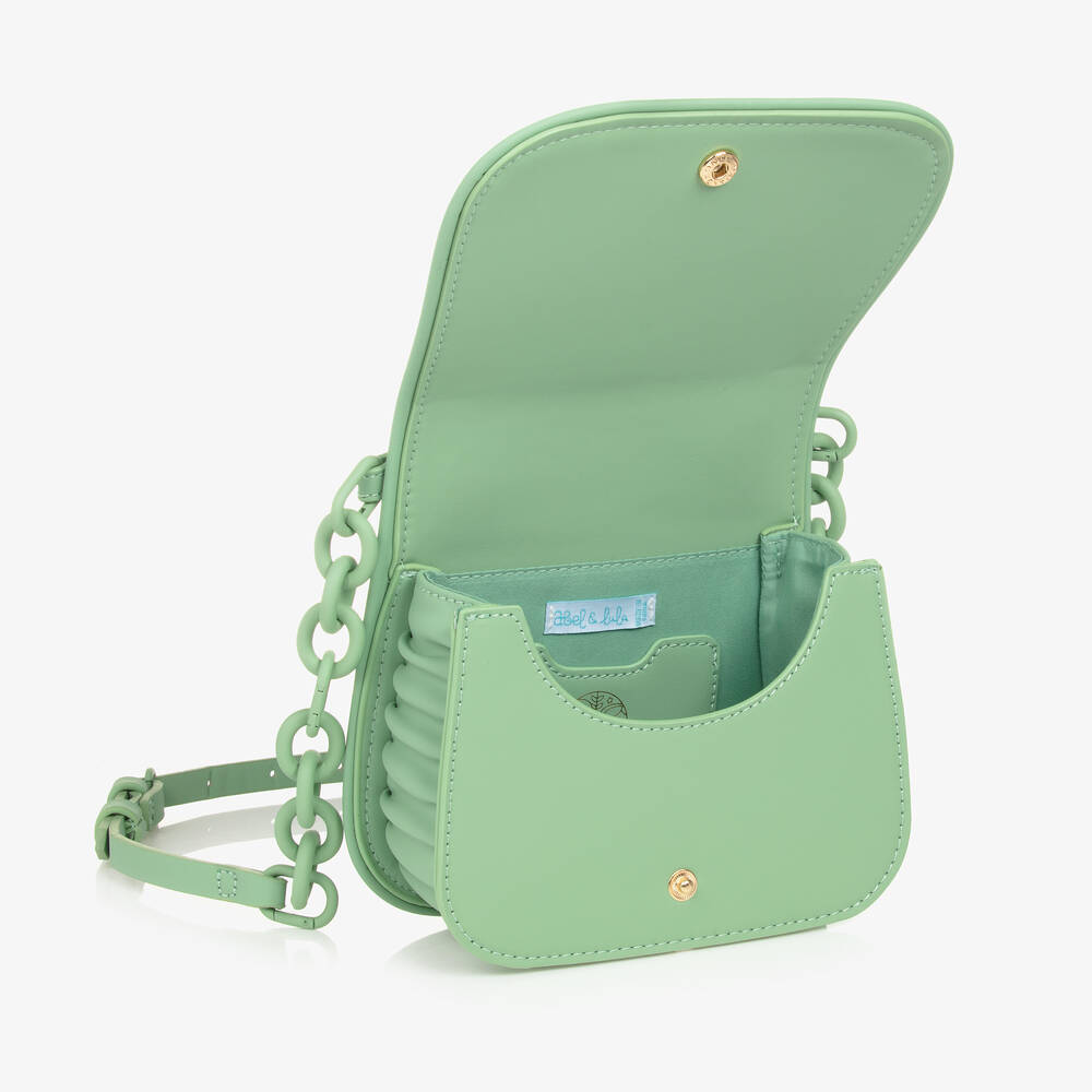 ابل اند لولا-حقيبة كتف بطبعة مونوغرام جلد لون أخضر (18 سم) | Childrensalon Outlet