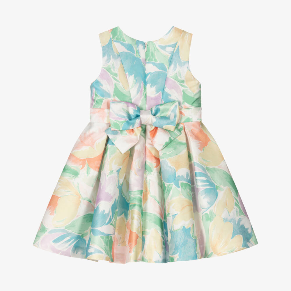 Abel & Lula-Girls Green & Pink Floral Satin Dress | Childrensalon Outlet