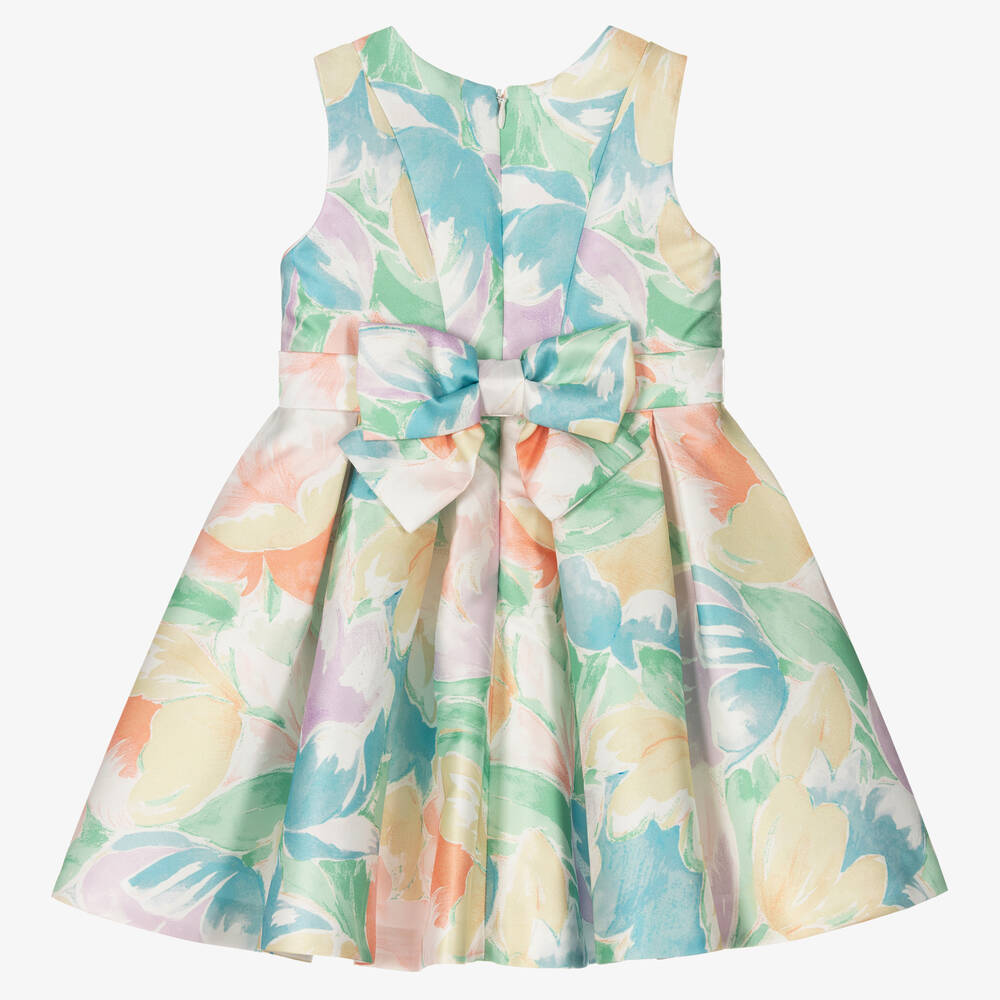 Abel & Lula-فستان ساتان لون أخضر وزهري بطبعة ورود | Childrensalon Outlet