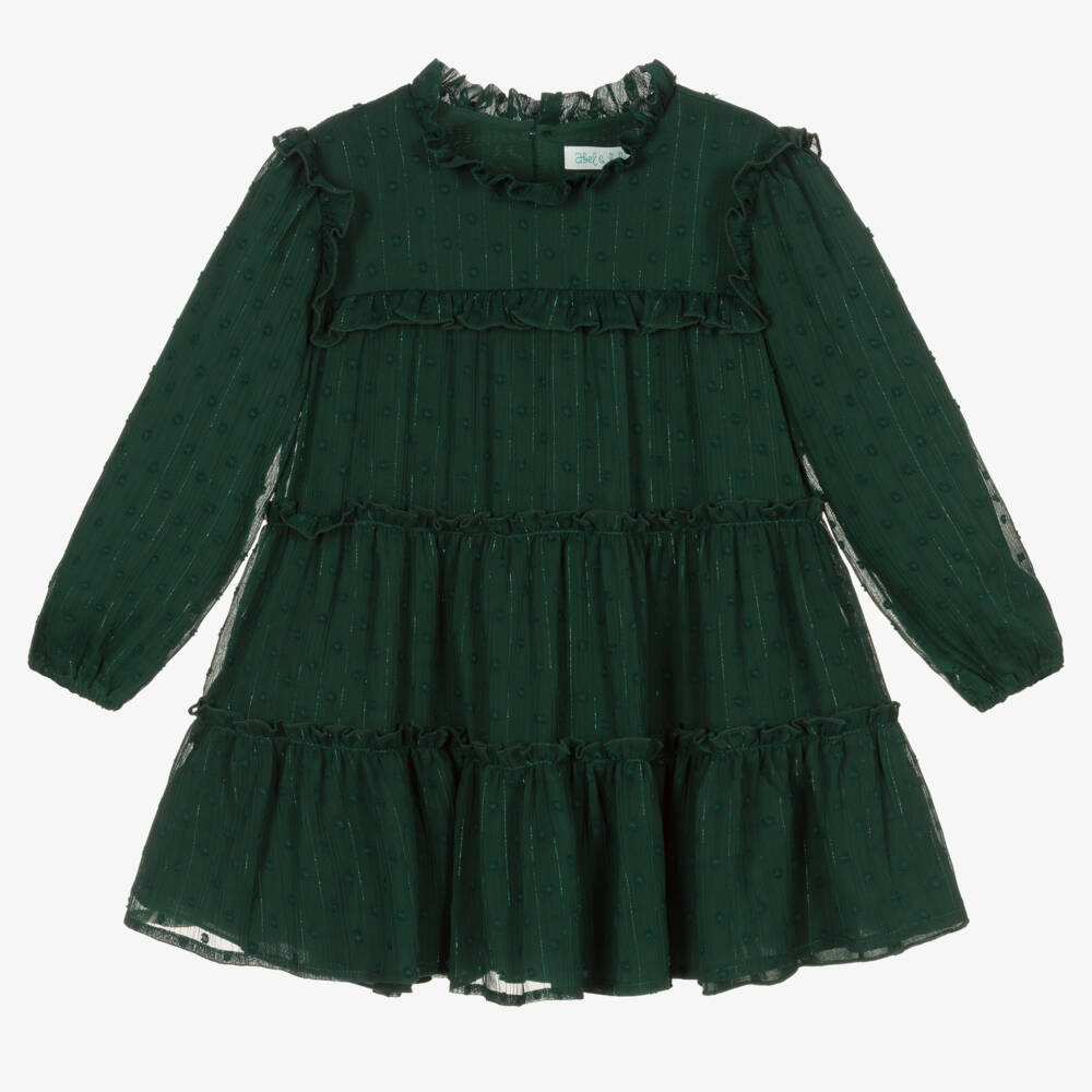 Abel & Lula-Girls Green Plumeti Chiffon Dress | Childrensalon Outlet