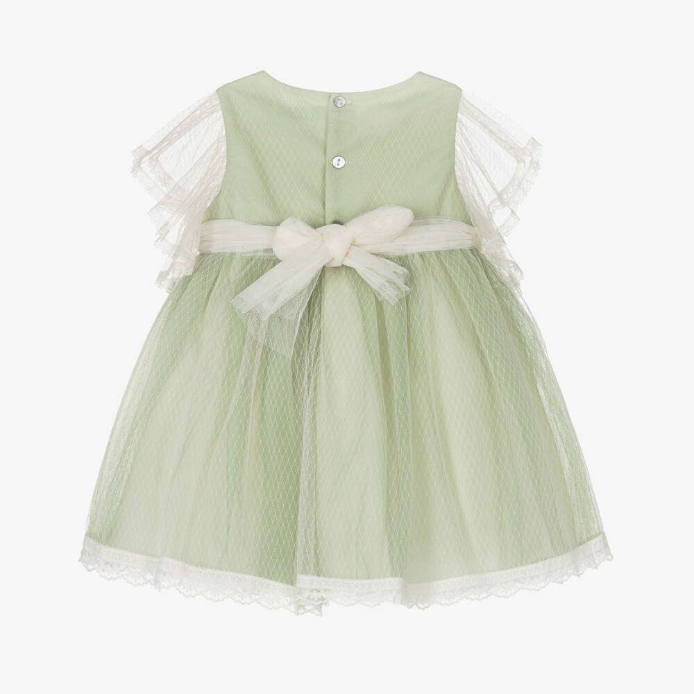 Abel & Lula-فستان أطفال بناتي تول ودانتيل لون أخضر وعاجي | Childrensalon Outlet