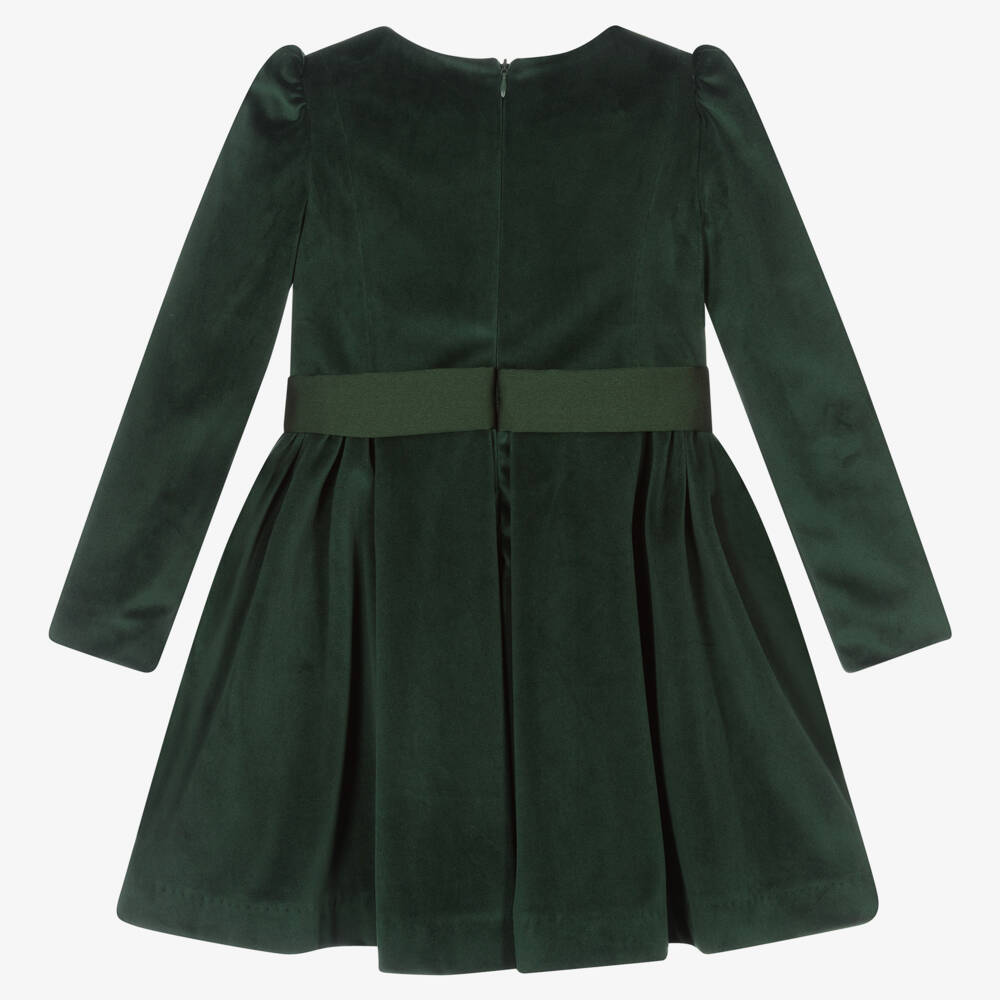 Abel & Lula-Girls Green Velvet Rose Dress | Childrensalon Outlet
