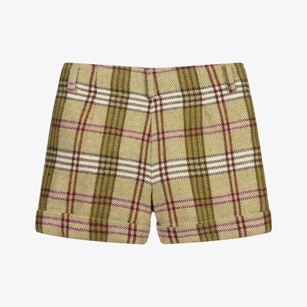 Abel & Lula-Girls Green Wool Check Shorts | Childrensalon Outlet