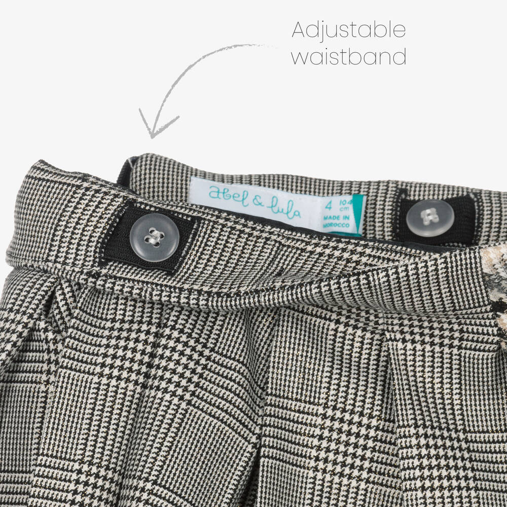 Abel & Lula-Girls Grey & Beige Tartan Check Skirt | Childrensalon Outlet