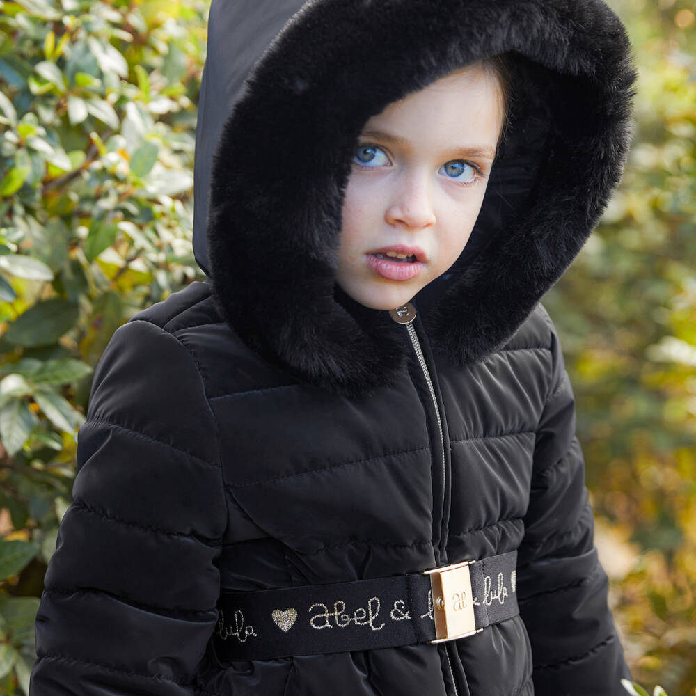 Abel & Lula-Girls Hooded Black Puffer Jacket | Childrensalon Outlet