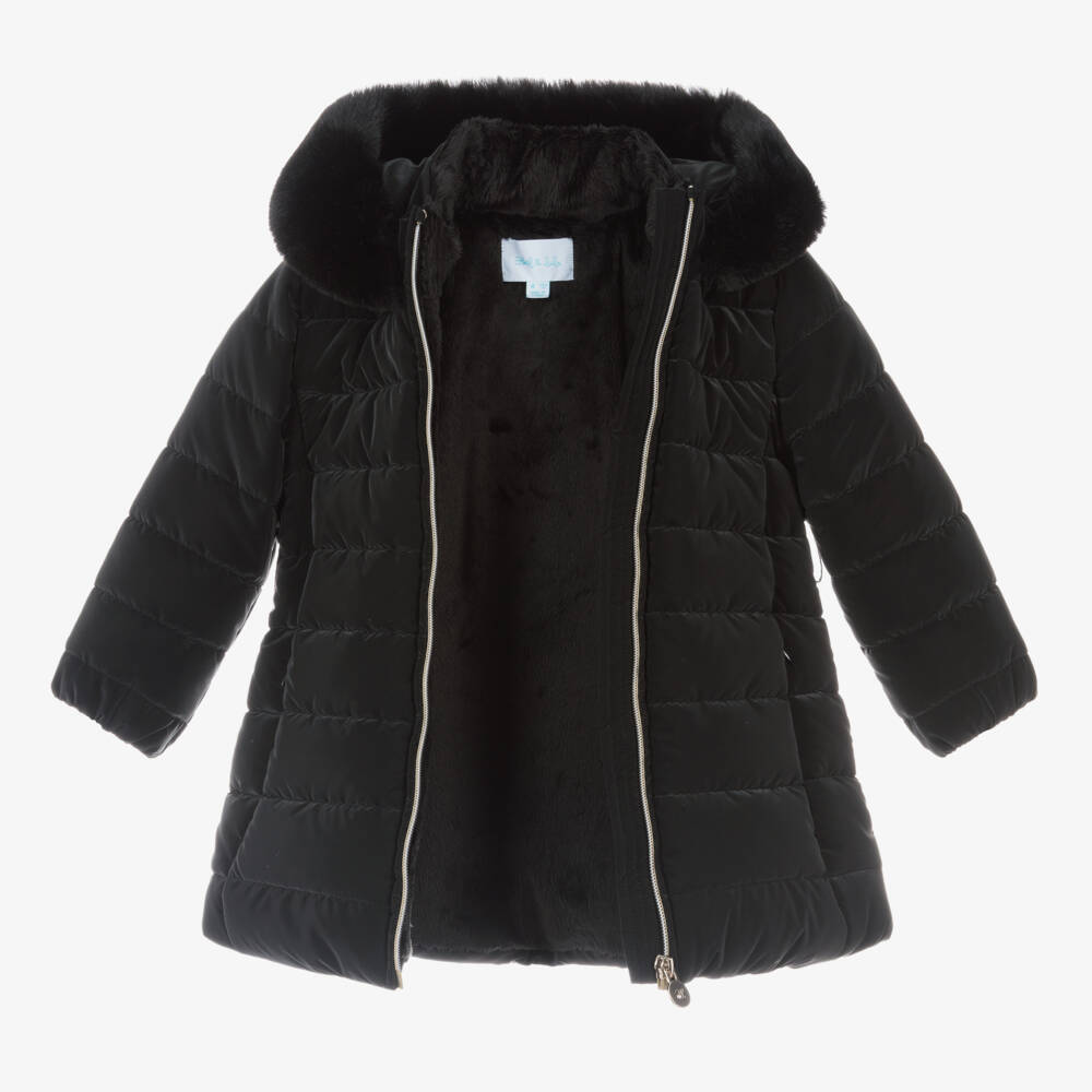Abel & Lula-Girls Hooded Black Puffer Jacket | Childrensalon Outlet