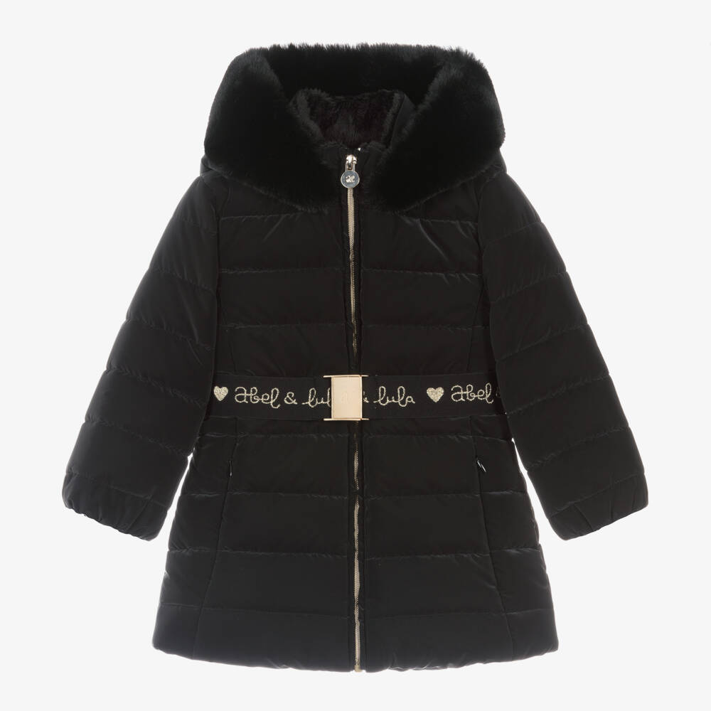 Abel & Lula-Girls Hooded Black Puffer Jacket | Childrensalon Outlet