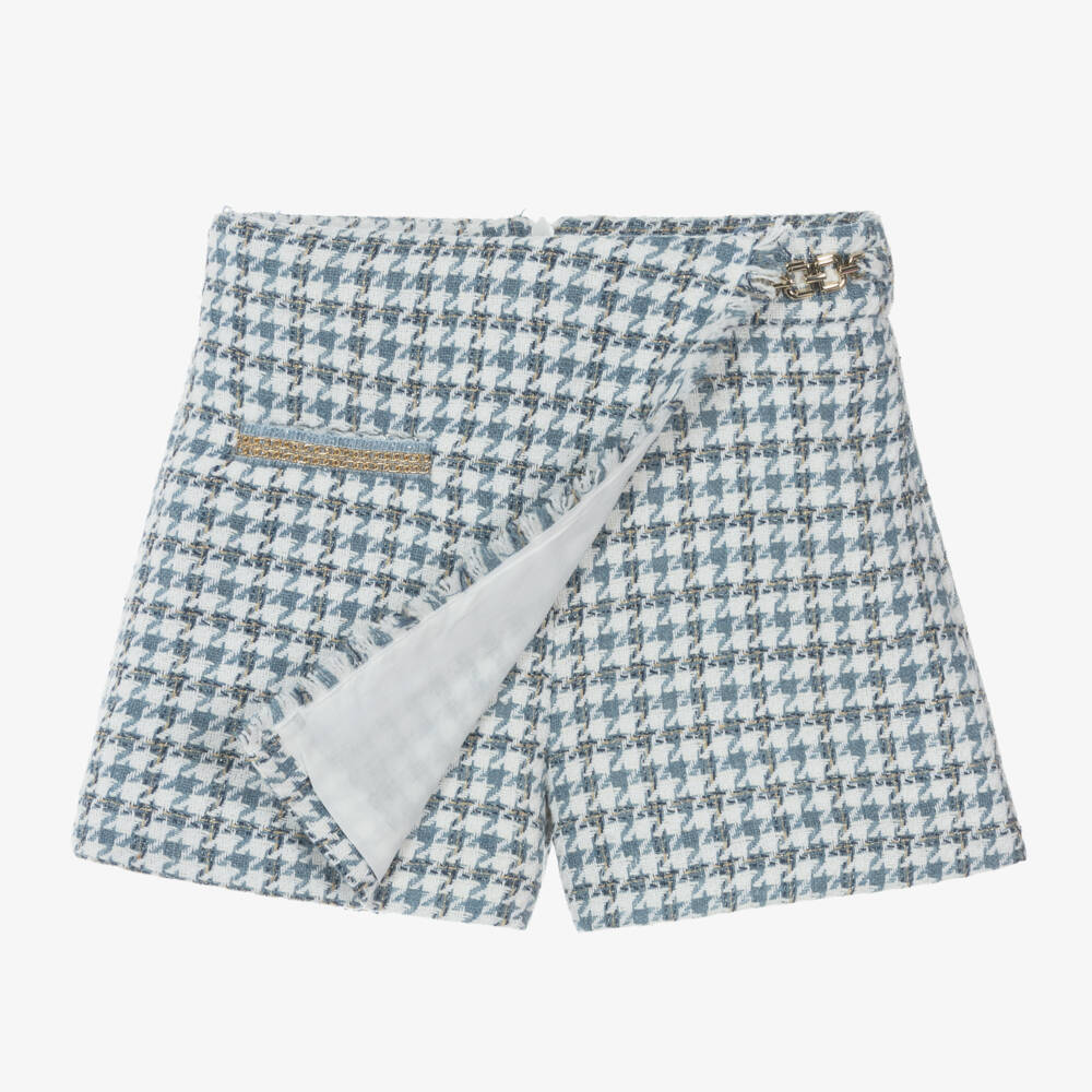 Abel & Lula-Girls Houndstooth Skort in Blue Wool Blend | Childrensalon Outlet