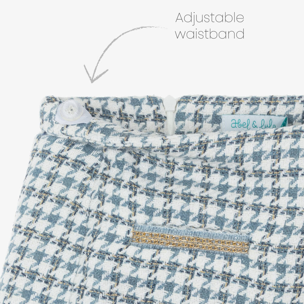 Abel & Lula-Girls Houndstooth Skort in Blue Wool Blend | Childrensalon Outlet