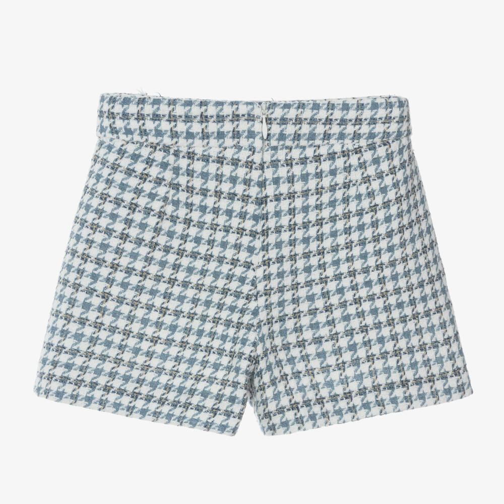 Abel & Lula-Girls Houndstooth Skort in Blue Wool Blend | Childrensalon Outlet