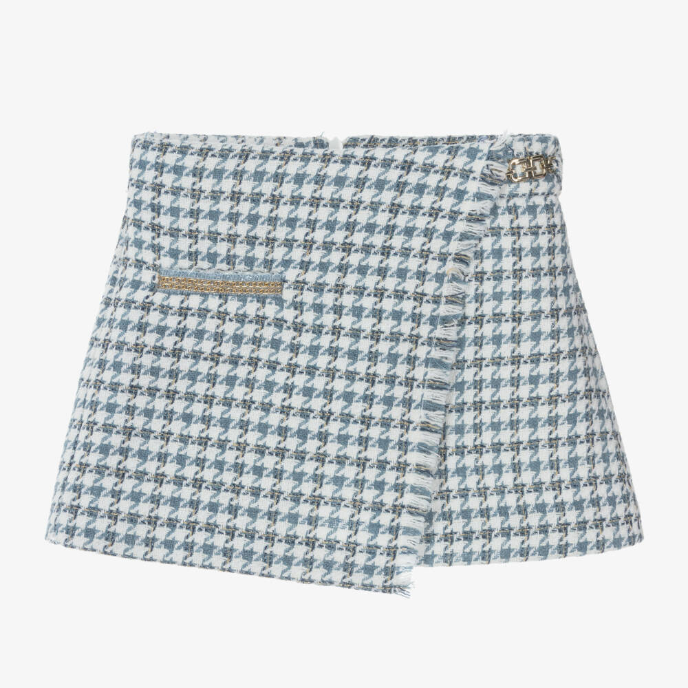 Abel & Lula-Girls Houndstooth Skort in Blue Wool Blend | Childrensalon Outlet