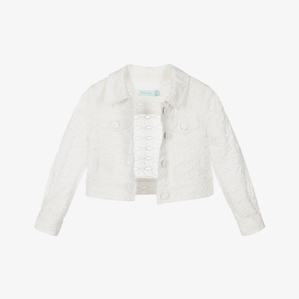 Abel & Lula-Girls Ivory Embroidered Cropped Jacket | Childrensalon Outlet