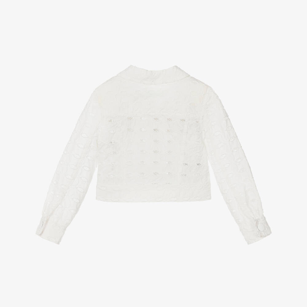 Abel & Lula-Girls Ivory Embroidered Cropped Jacket | Childrensalon Outlet