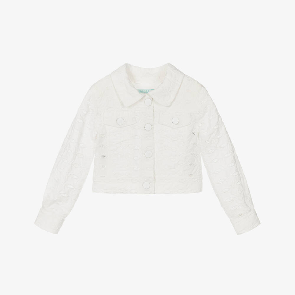 Abel & Lula-Girls Ivory Embroidered Cropped Jacket  | Childrensalon Outlet