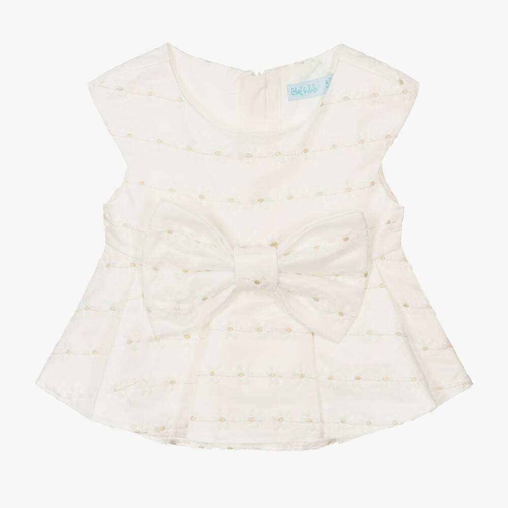 Abel & Lula - Girls Ivory Embroidered Organza Blouse | Childrensalon