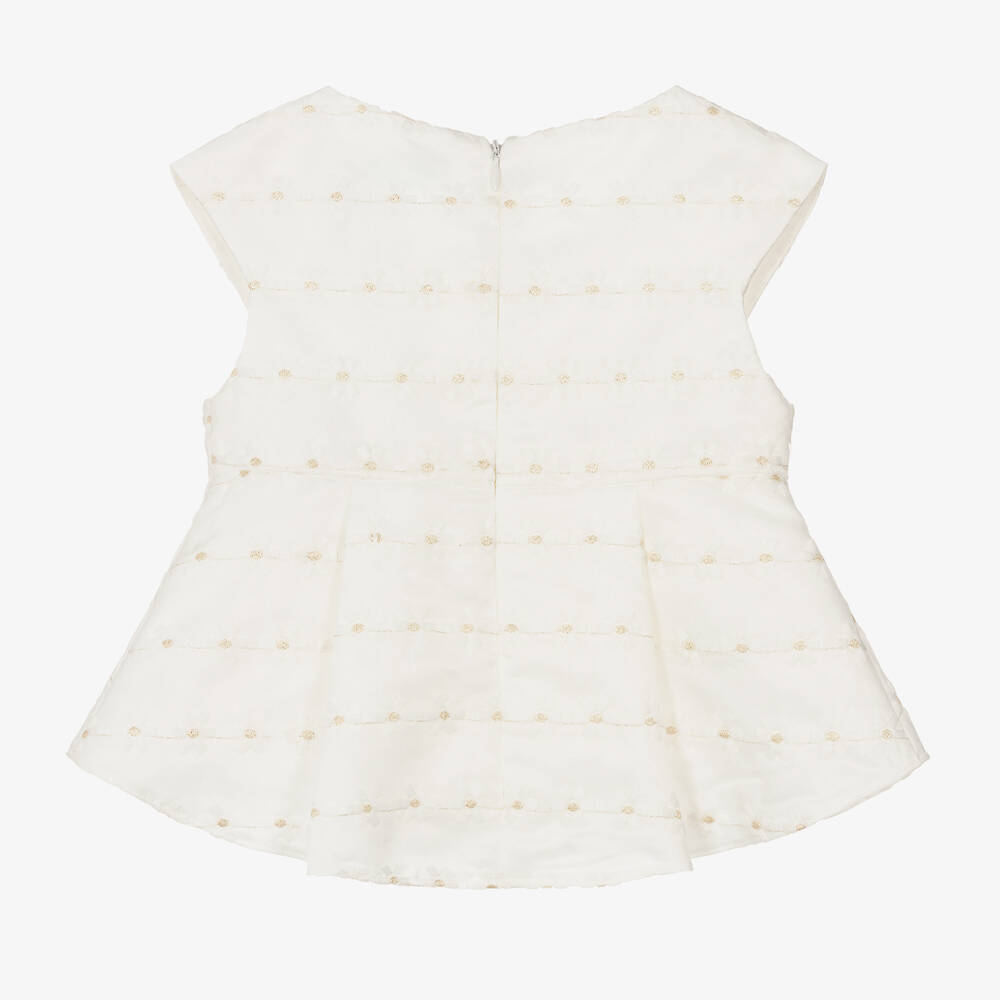 Abel & Lula-Girls Ivory Embroidered Organza Blouse | Childrensalon Outlet