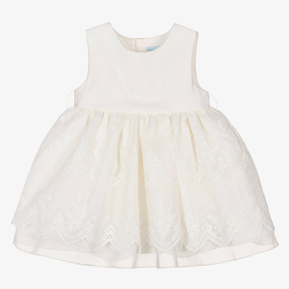 Abel & Lula-Girls Ivory Embroidered Organza Dress | Childrensalon Outlet