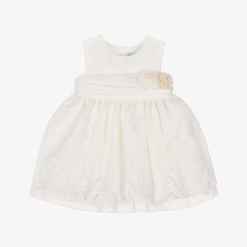 Abel & Lula-Girls Ivory Embroidered Organza Dress | Childrensalon Outlet