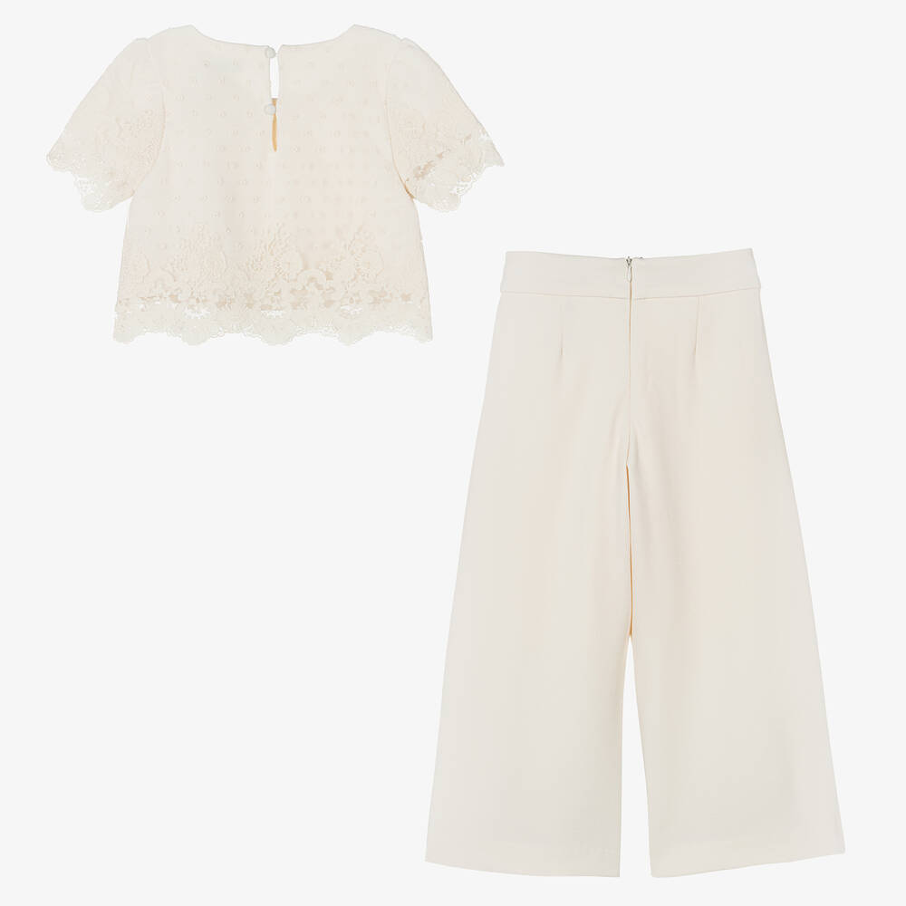 Abel & Lula-Girls Ivory Embroidered Tulle & Crêpe Trouser Set  | Childrensalon Outlet