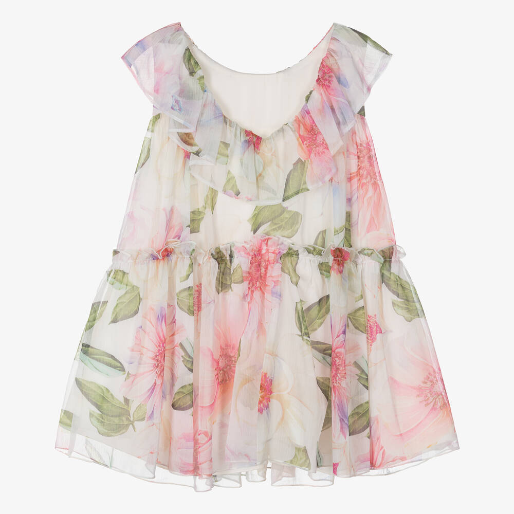Abel & Lula-Girls Ivory Floral Chiffon Dress | Childrensalon Outlet