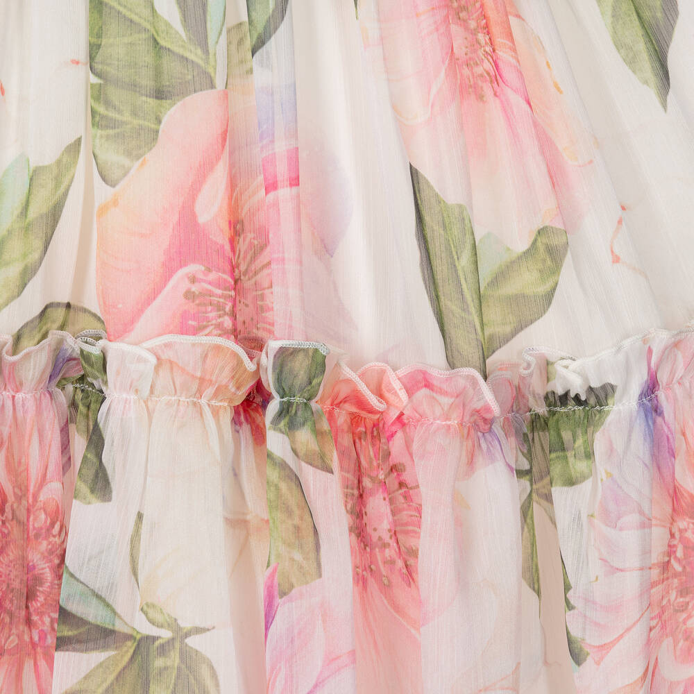 Abel & Lula-Girls Ivory Floral Chiffon Dress | Childrensalon Outlet