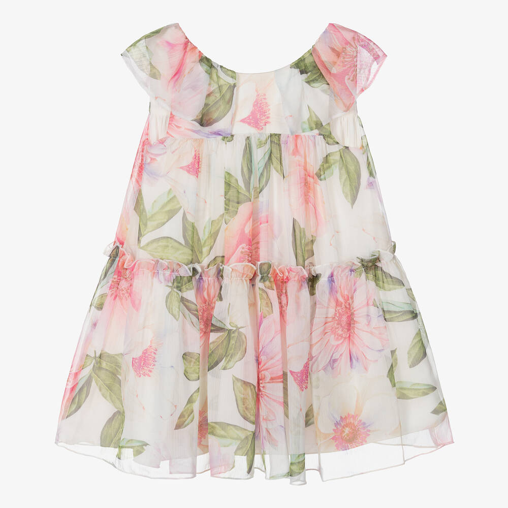Abel & Lula-Girls Ivory Floral Chiffon Dress | Childrensalon Outlet