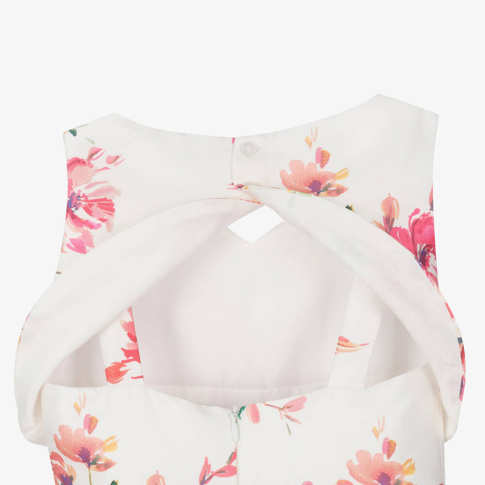 Abel & Lula-فستان ساتان تويل لون عاجي بطبعة ورود | Childrensalon Outlet