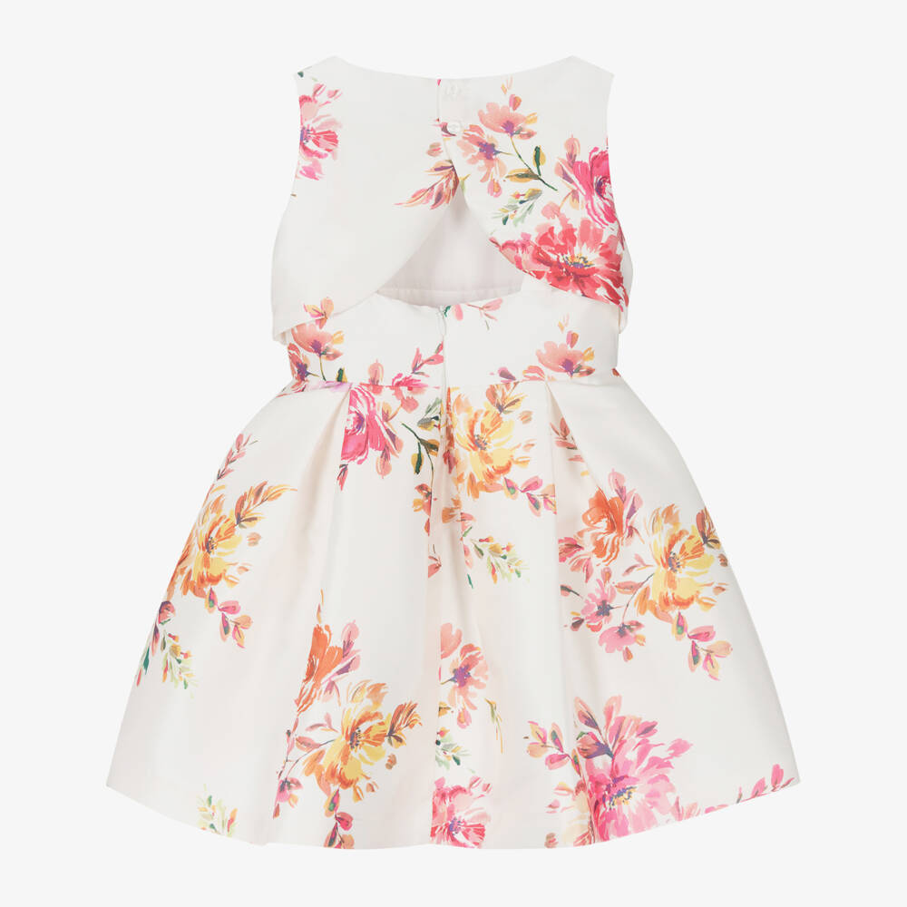 Abel & Lula-Girls Ivory Floral Satin Dress | Childrensalon Outlet