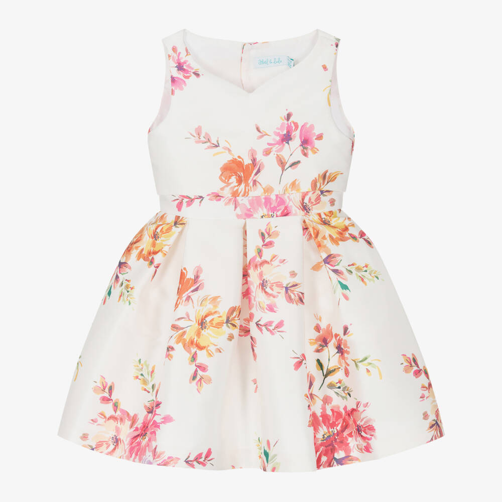 Abel & Lula-Girls Ivory Floral Satin Dress | Childrensalon Outlet