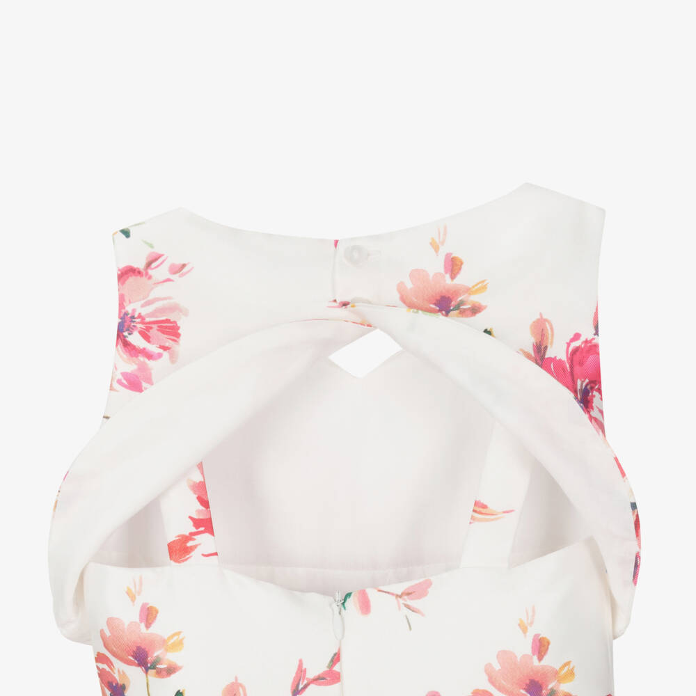 Abel & Lula-Girls Ivory Floral Satin Dress | Childrensalon Outlet
