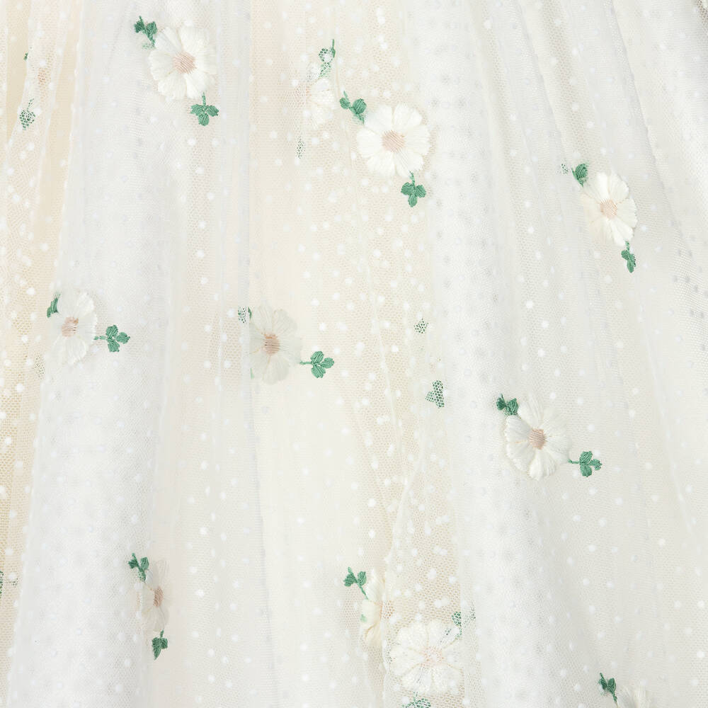 Abel & Lula-Girls Ivory Floral Tulle Dress | Childrensalon Outlet