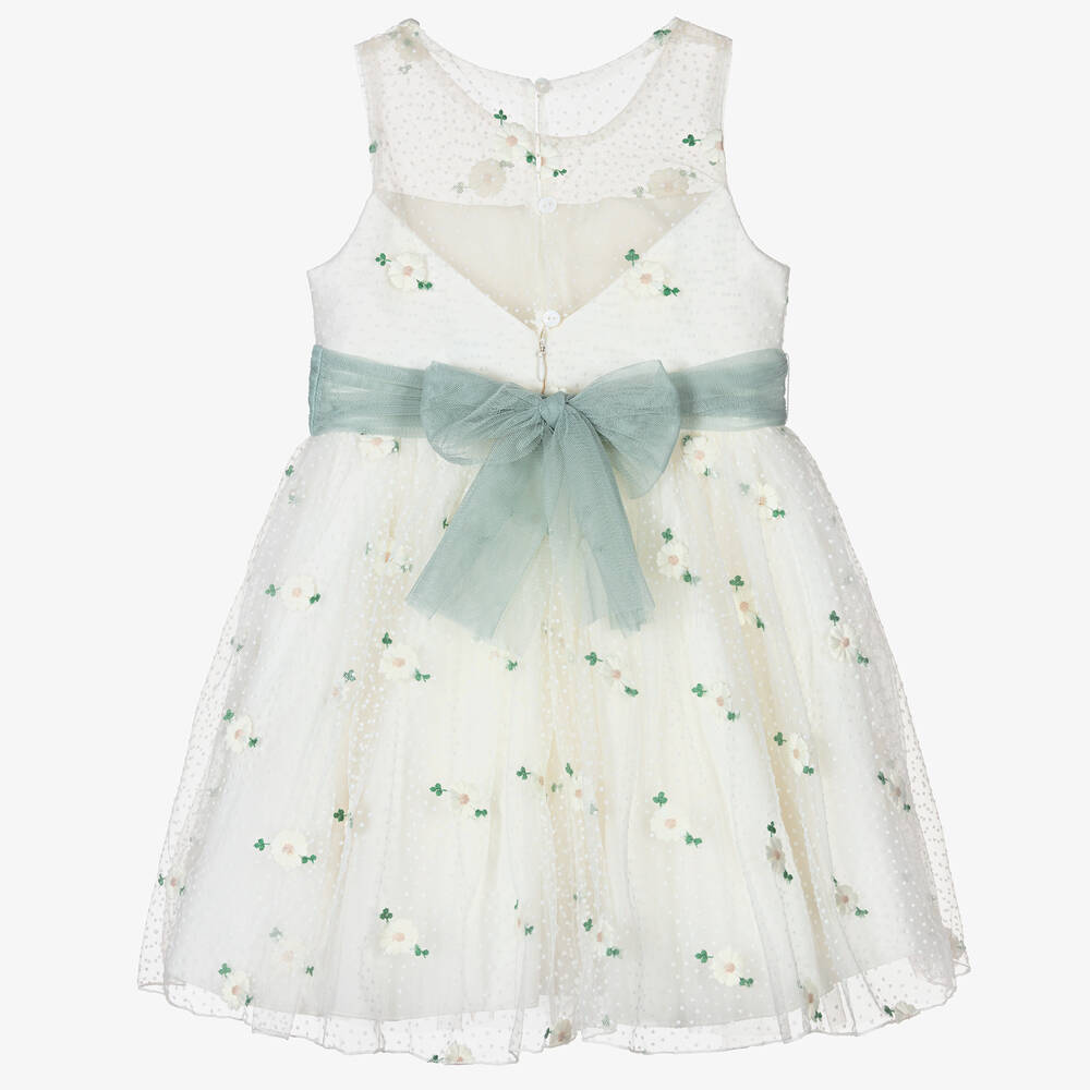 Abel & Lula-Girls Ivory Floral Tulle Dress | Childrensalon Outlet