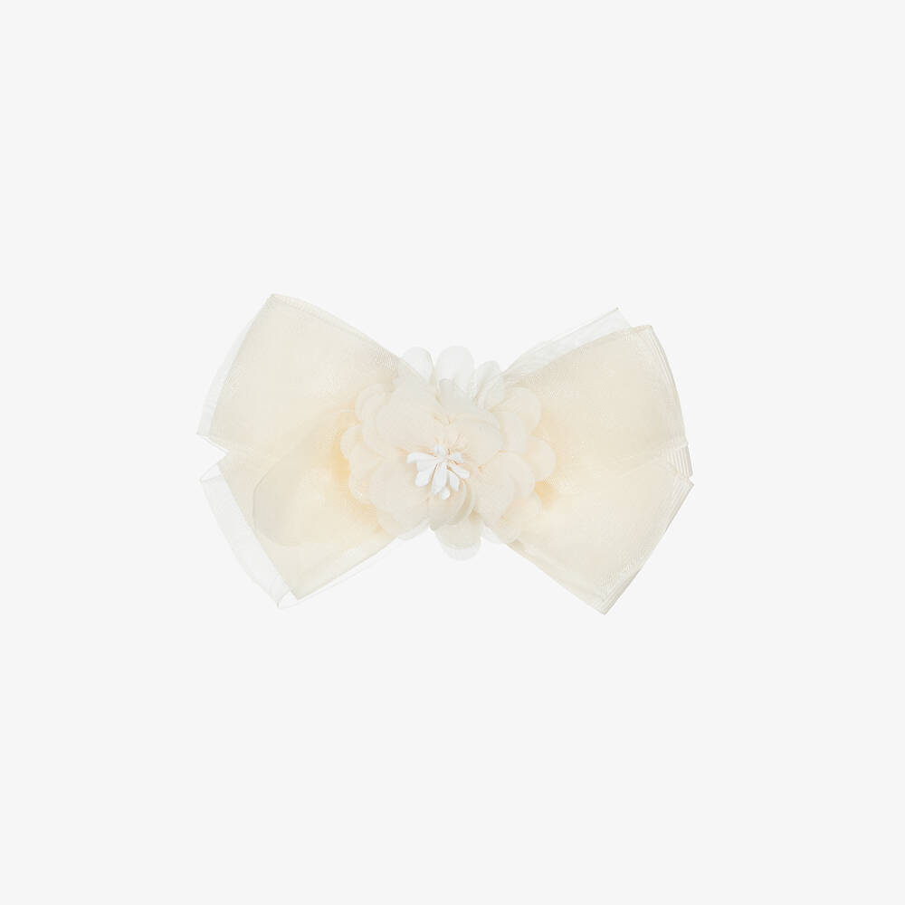 Abel & Lula-Girls Ivory Flower Bow Hairclip (12cm) | Childrensalon Outlet