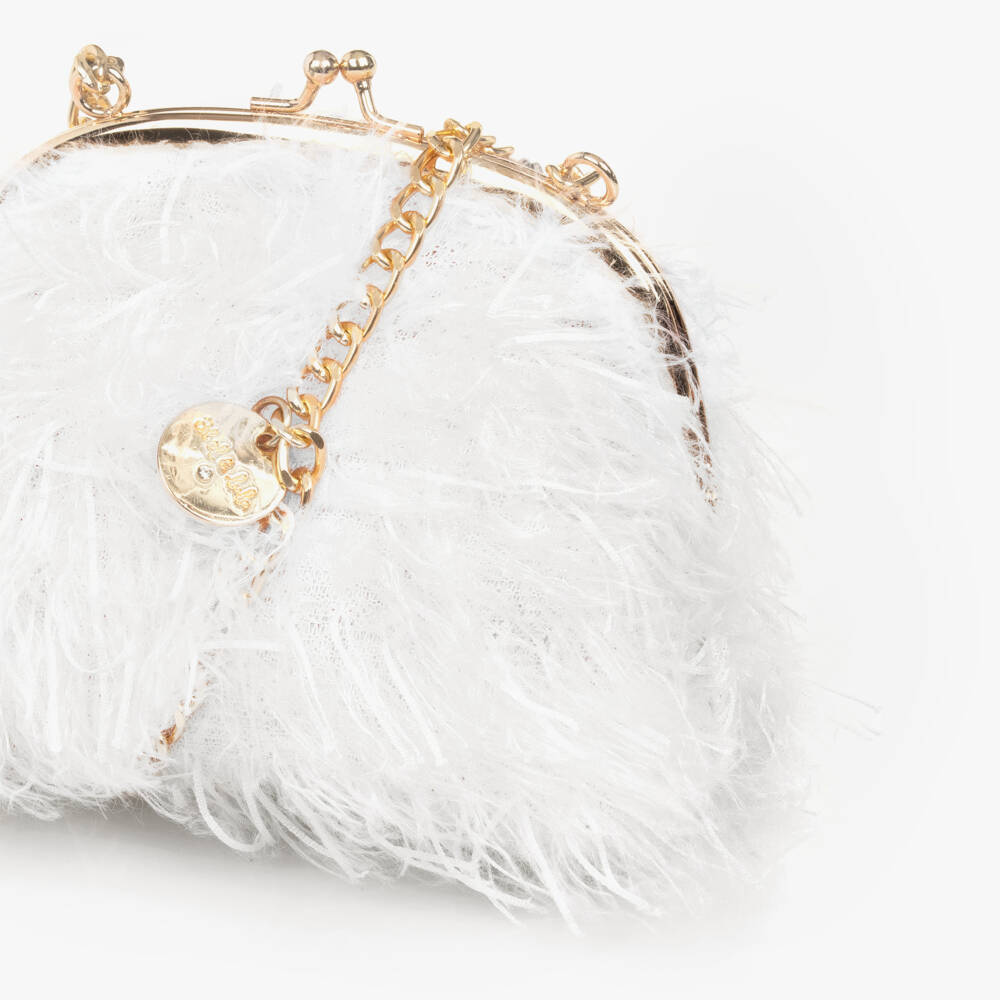 Abel & Lula-Girls Ivory Fluff Shoulder Satchel | Childrensalon Outlet