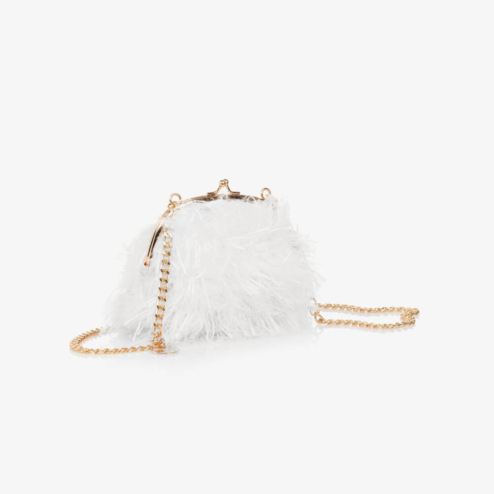 Abel & Lula-Girls Ivory Fluff Shoulder Satchel | Childrensalon Outlet