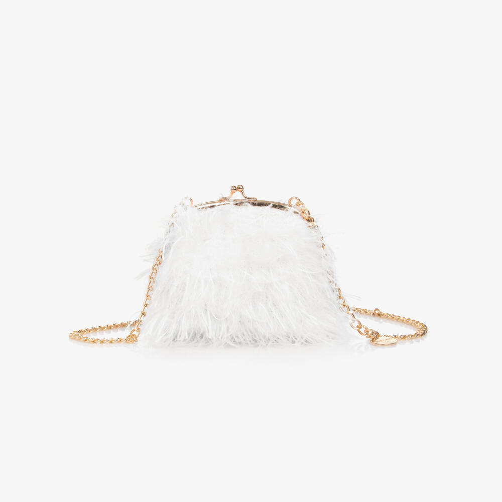 Abel & Lula-Girls Ivory Fluff Shoulder Satchel | Childrensalon Outlet