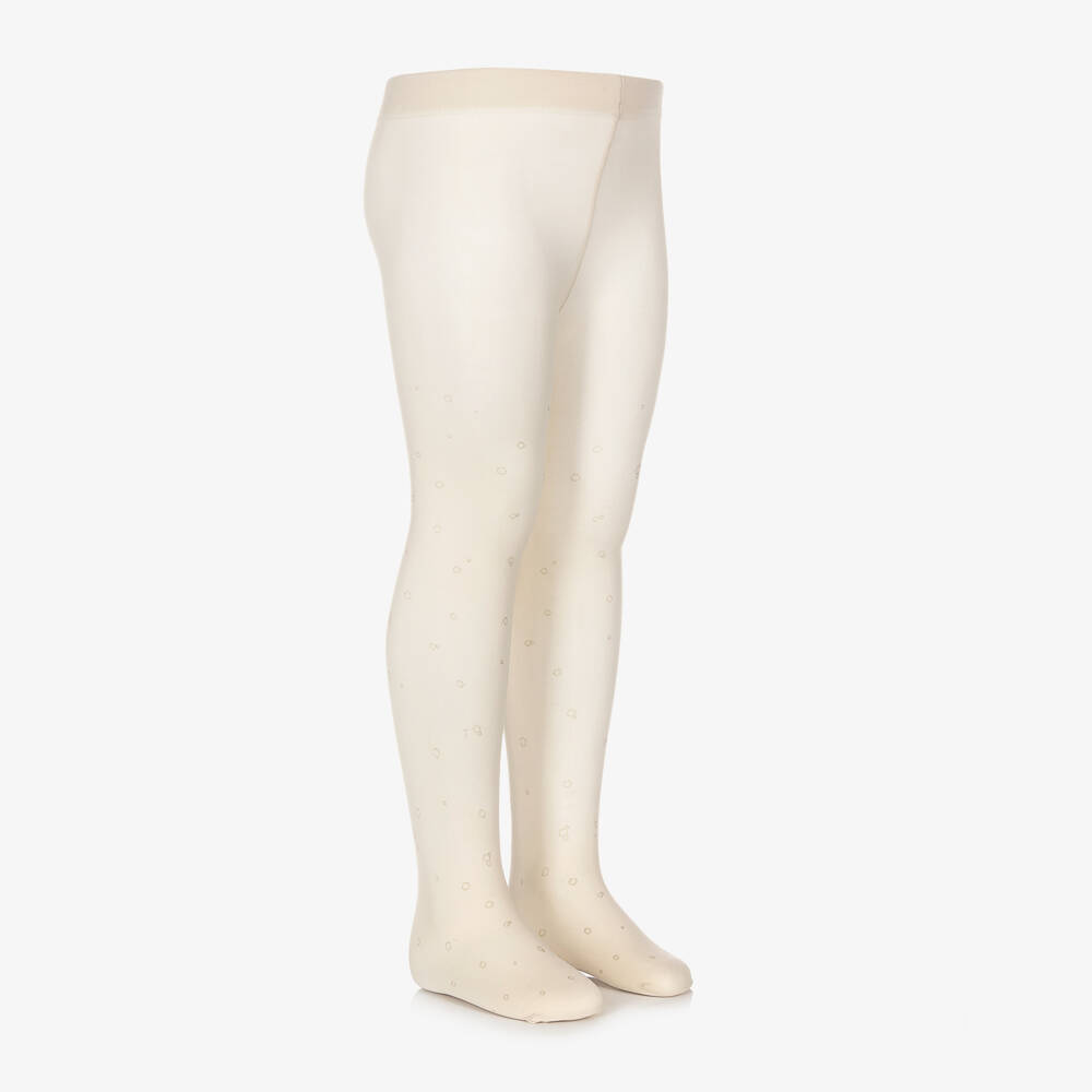 Abel & Lula-Girls Ivory & Glitter Bubble Print Tights | Childrensalon Outlet