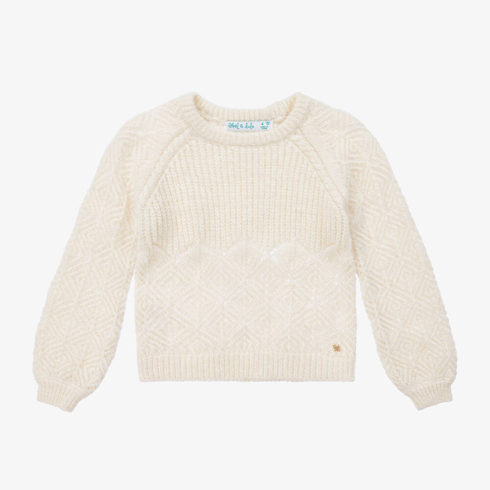 Abel & Lula - Girls Ivory Glitter Knit Sweater | Childrensalon
