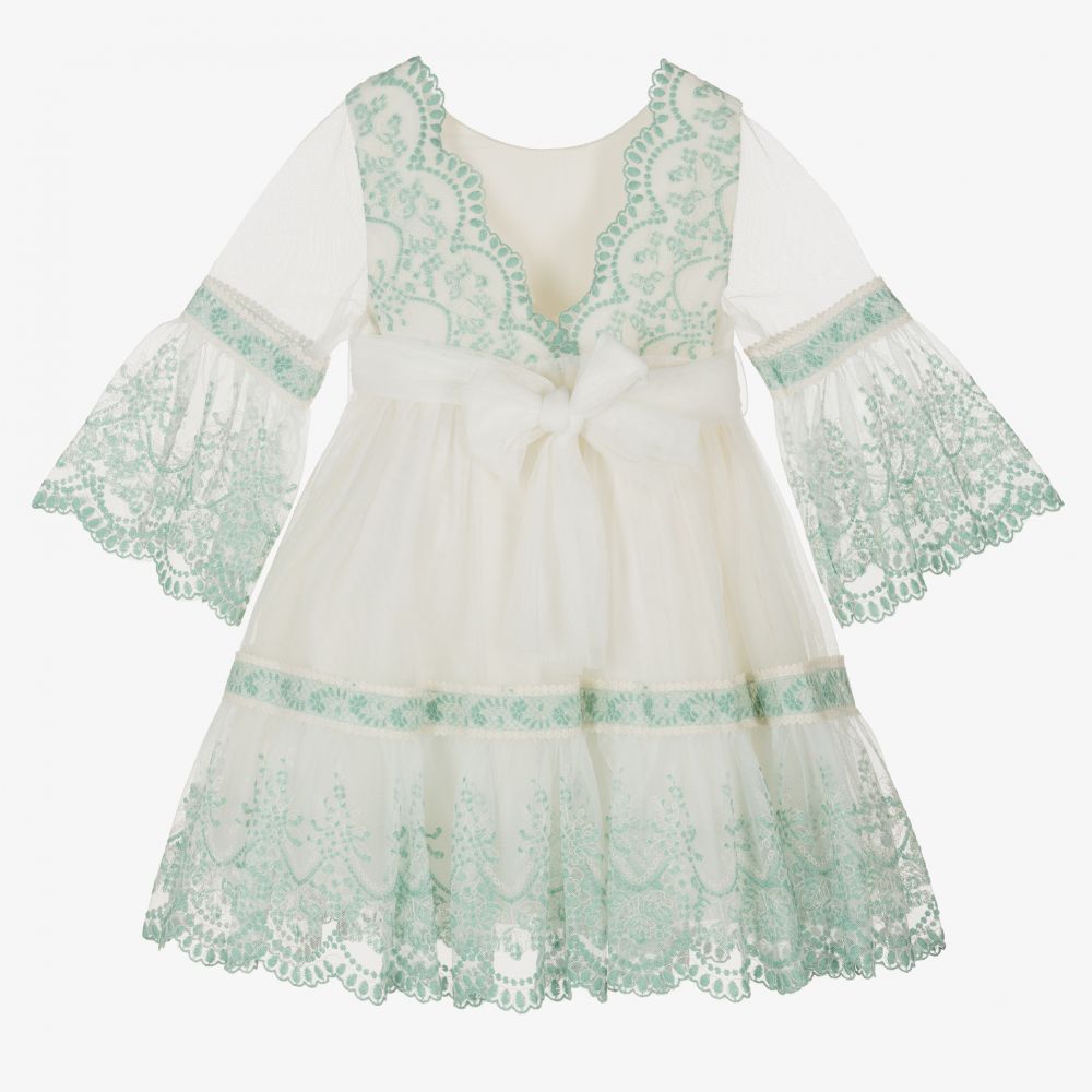 Abel & Lula-Girls Ivory & Green Lace Dress | Childrensalon Outlet