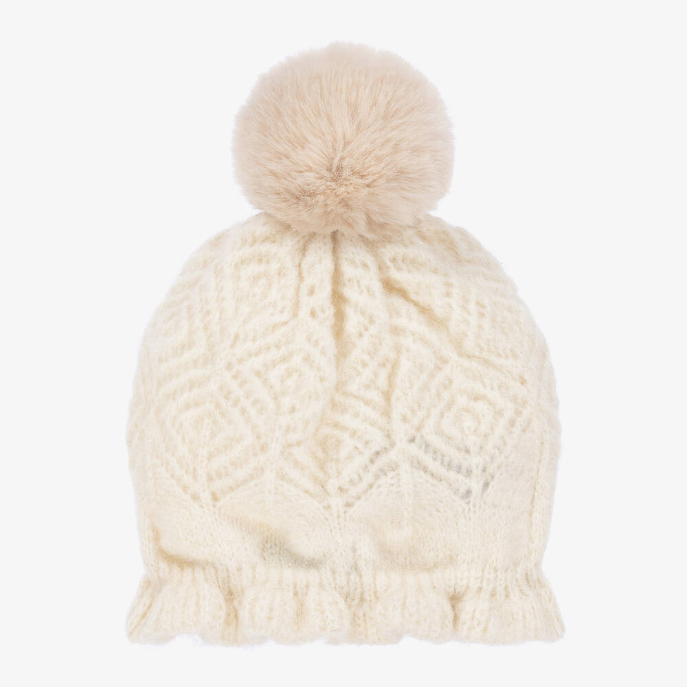 Abel & Lula-Girls Ivory Knitted Hat & Scarf Set | Childrensalon Outlet