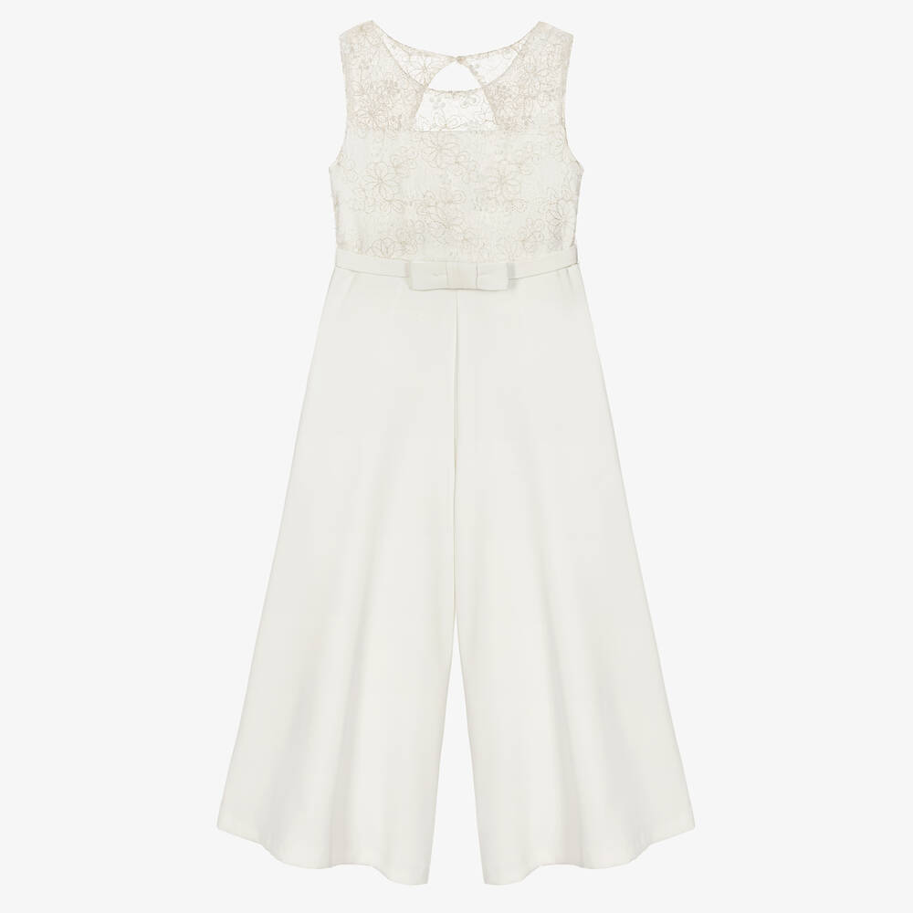 Abel & Lula - Girls Ivory Lace Wide Leg Jumpsuit | Childrensalon