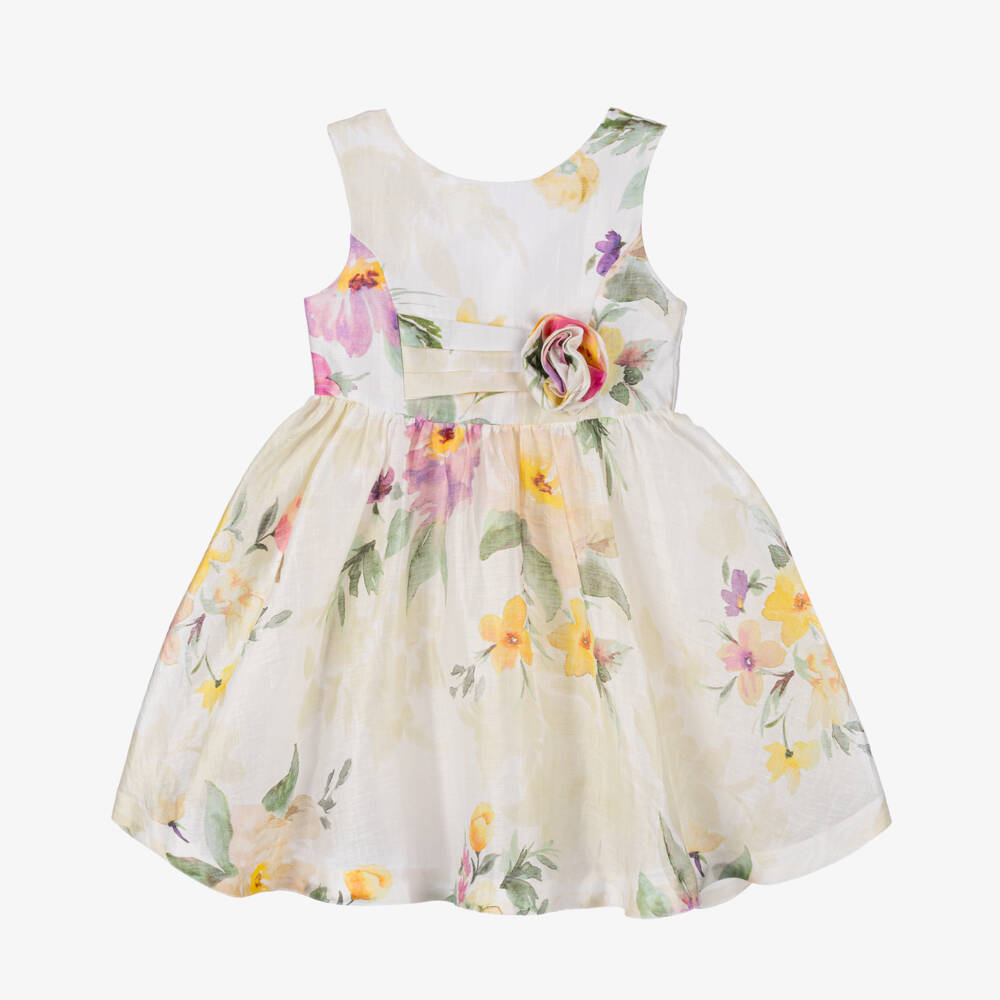 Abel & Lula-Girls Ivory Linen Blossom Dress | Childrensalon Outlet