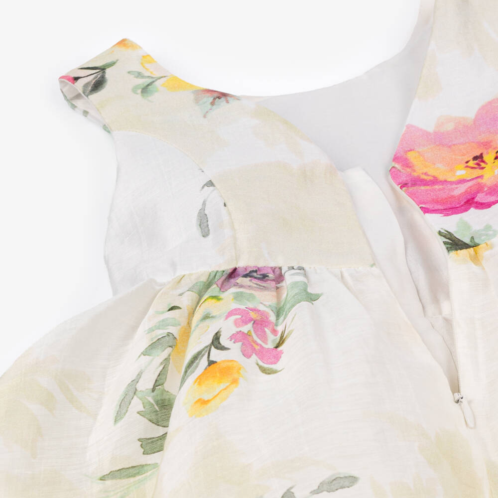 Abel & Lula-Girls Ivory Linen Blossom Dress | Childrensalon Outlet