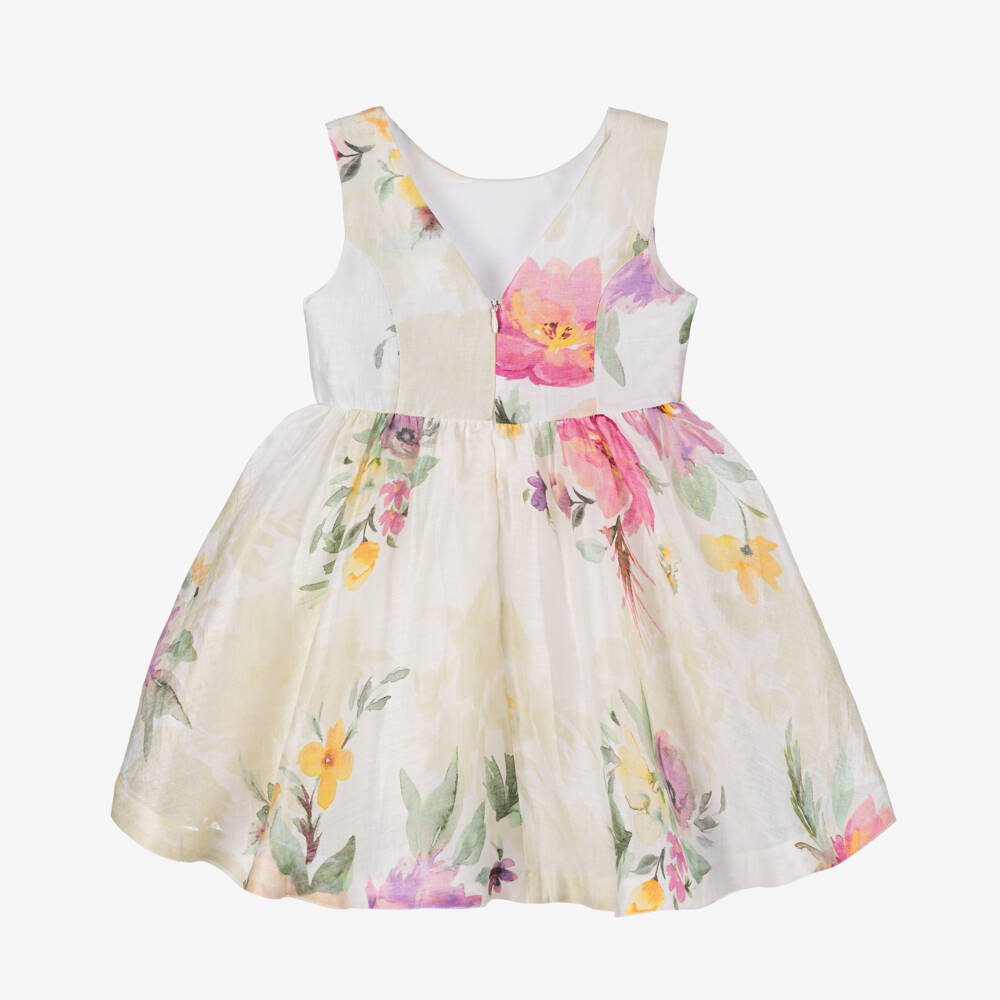 Abel & Lula-Girls Ivory Linen Blossom Dress | Childrensalon Outlet
